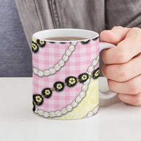 Pink Palaka Hawaii Ceramic Mug Kukui Nut Pikake Lei Hawaiian Tapa Pattern - Polynesian Pride