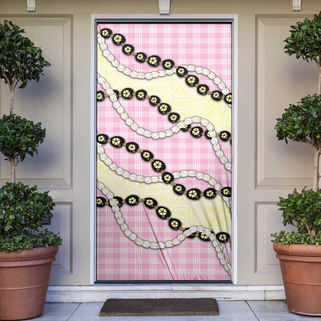 Pink Palaka Hawaii Door Cover Kukui Nut Pikake Lei Hawaiian Tapa Pattern - Polynesian Pride
