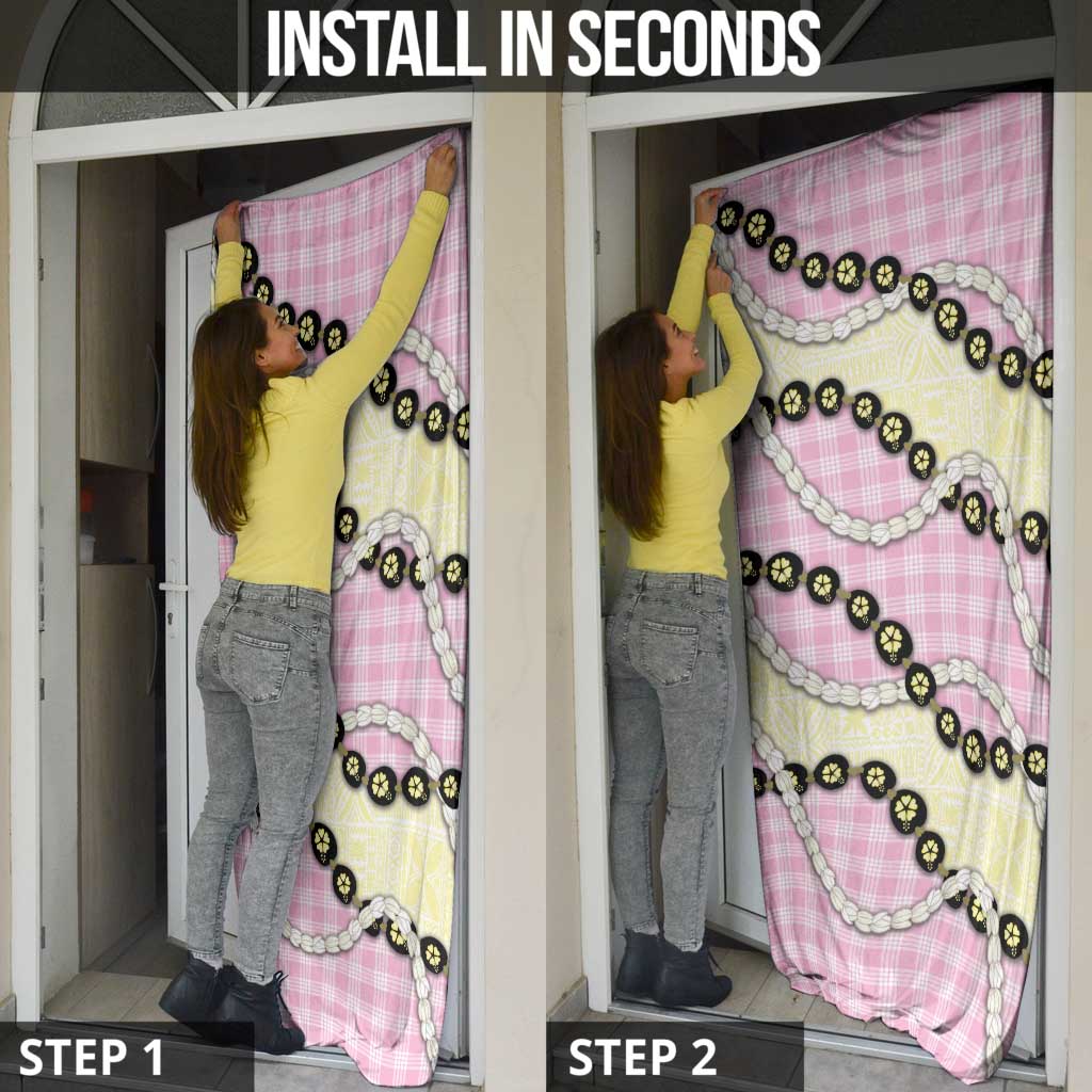 Pink Palaka Hawaii Door Cover Kukui Nut Pikake Lei Hawaiian Tapa Pattern - Polynesian Pride