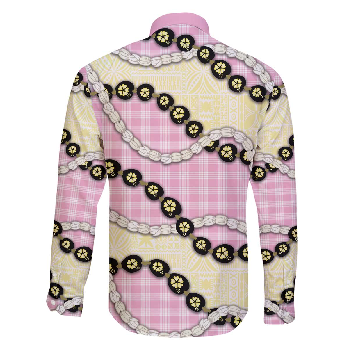 Pink Palaka Hawaii Family Matching Off The Shoulder Long Sleeve Dress and Hawaiian Shirt Kukui Nut Pikake Lei Hawaiian Tapa Pattern - Polynesian Pride