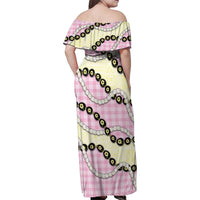 Pink Palaka Hawaii Family Matching Off Shoulder Maxi Dress and Hawaiian Shirt Kukui Nut Pikake Lei Hawaiian Tapa Pattern - Polynesian Pride