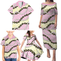 Pink Palaka Hawaii Family Matching Puletasi and Hawaiian Shirt Kukui Nut Pikake Lei Hawaiian Tapa Pattern - Polynesian Pride