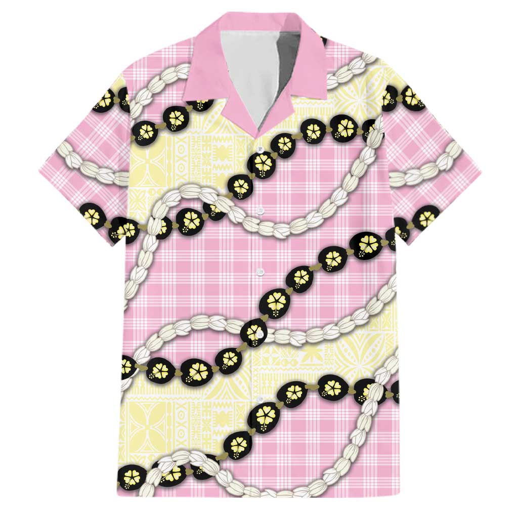Pink Palaka Hawaii Family Matching Puletasi and Hawaiian Shirt Kukui Nut Pikake Lei Hawaiian Tapa Pattern - Polynesian Pride