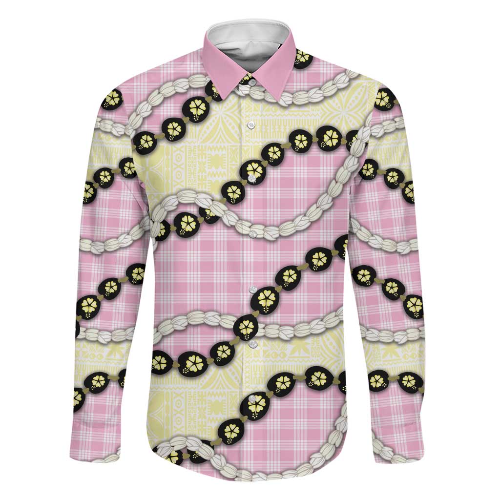 Pink Palaka Hawaii Family Matching Puletasi and Hawaiian Shirt Kukui Nut Pikake Lei Hawaiian Tapa Pattern - Polynesian Pride