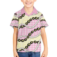 Pink Palaka Hawaii Family Matching Short Sleeve Bodycon Dress and Hawaiian Shirt Kukui Nut Pikake Lei Hawaiian Tapa Pattern - Polynesian Pride