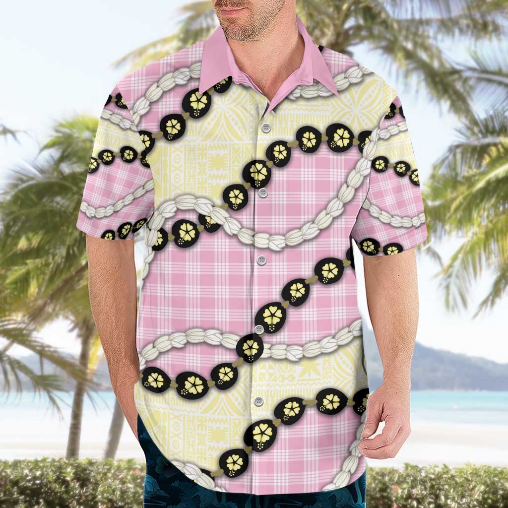 Pink Palaka Hawaii Hawaiian Shirt Kukui Nut Pikake Lei Hawaiian Tapa Pattern - Polynesian Pride