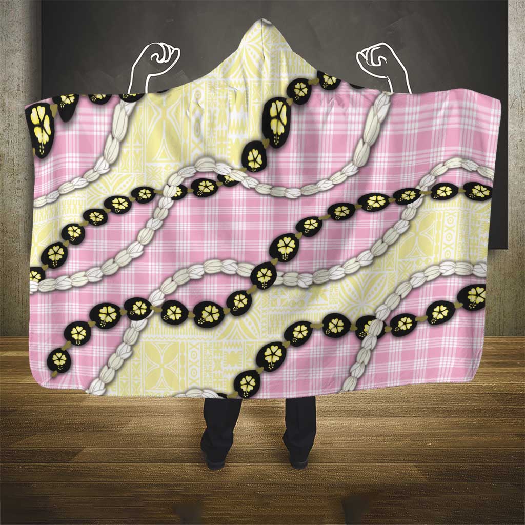 Pink Palaka Hawaii Hooded Blanket Kukui Nut Pikake Lei Hawaiian Tapa Pattern LT14 - Polynesian Pride