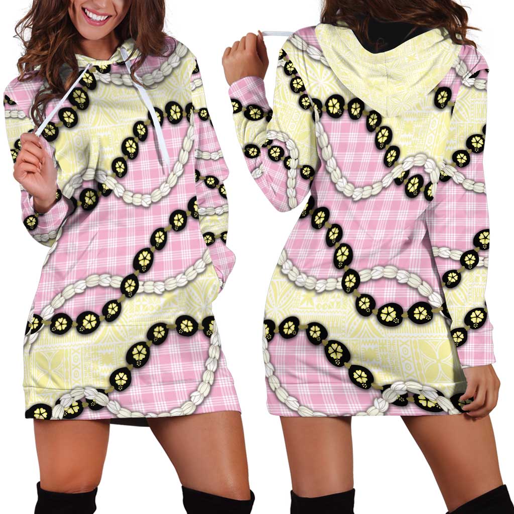 Pink Palaka Hawaii Hoodie Dress Kukui Nut Pikake Lei Hawaiian Tapa Pattern LT14 - Polynesian Pride