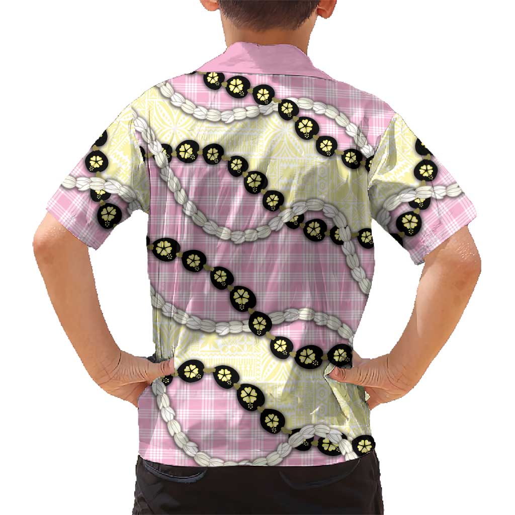 Pink Palaka Hawaii Kid Hawaiian Shirt Kukui Nut Pikake Lei Hawaiian Tapa Pattern LT14 - Polynesian Pride