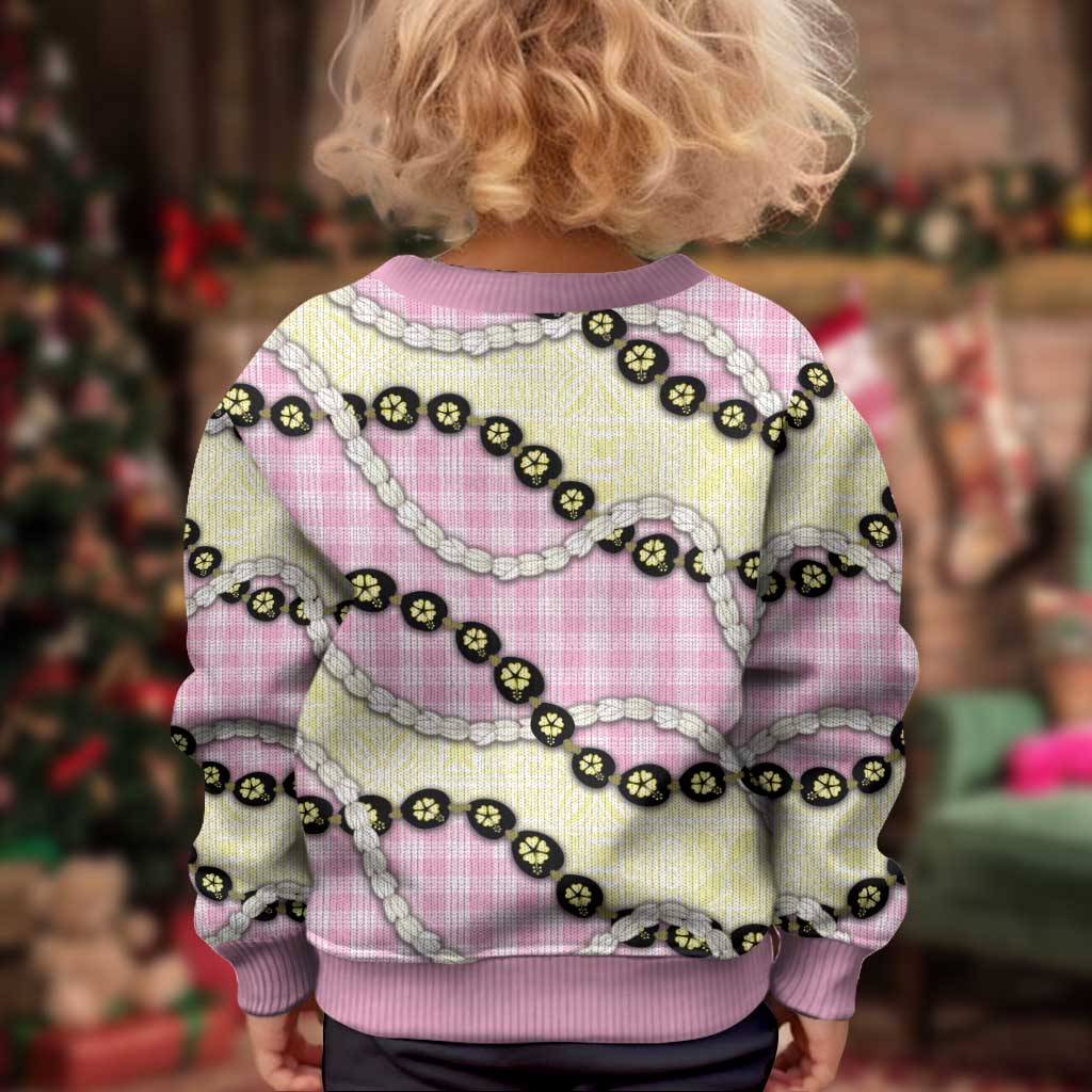 Pink Palaka Hawaii Kid Ugly Christmas Sweater Kukui Nut Pikake Lei Hawaiian Tapa Pattern LT14 - Polynesian Pride