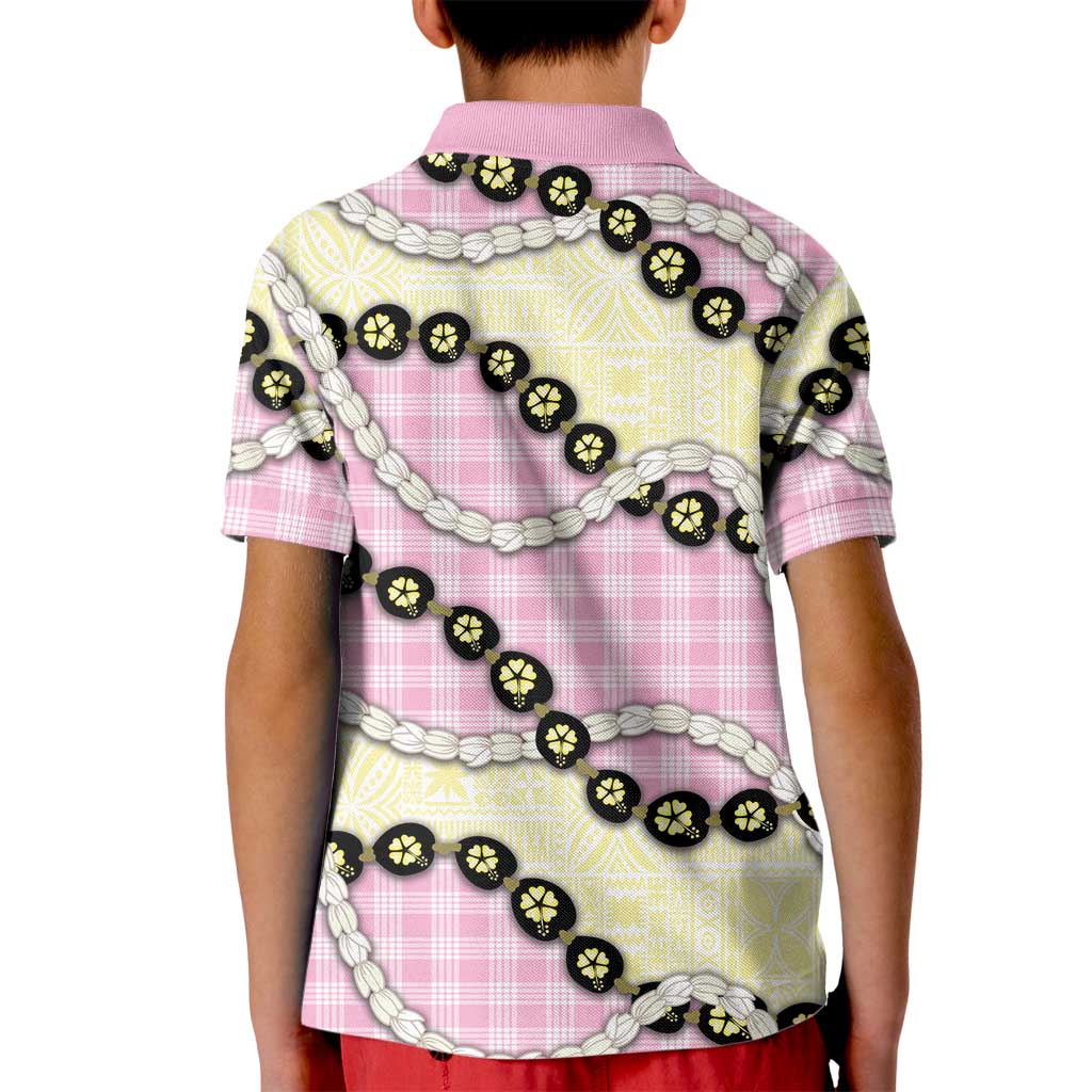 Pink Palaka Hawaii Kid Polo Shirt Kukui Nut Pikake Lei Hawaiian Tapa Pattern LT14 - Polynesian Pride