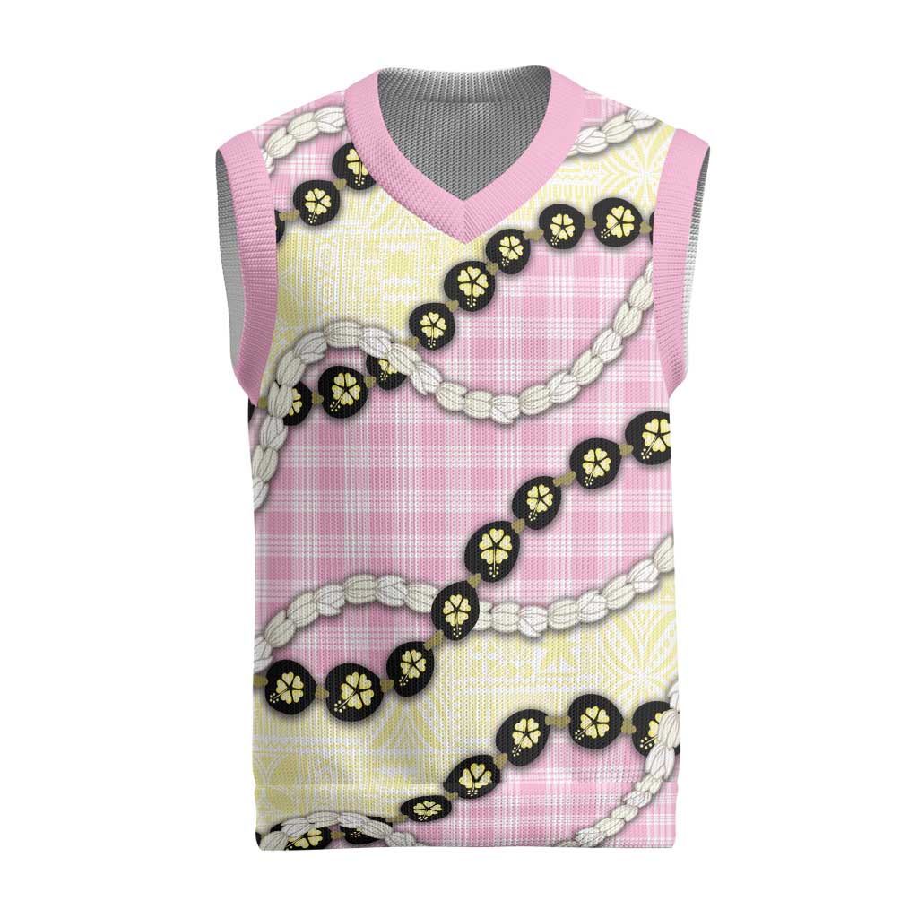 Pink Palaka Hawaii Christmas Knitted V-Neck Vest Kukui Nut Pikake Lei Hawaiian Tapa Pattern LT14 Pink - Polynesian Pride