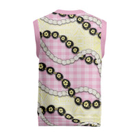 Pink Palaka Hawaii Christmas Knitted V-Neck Vest Kukui Nut Pikake Lei Hawaiian Tapa Pattern LT14 - Polynesian Pride