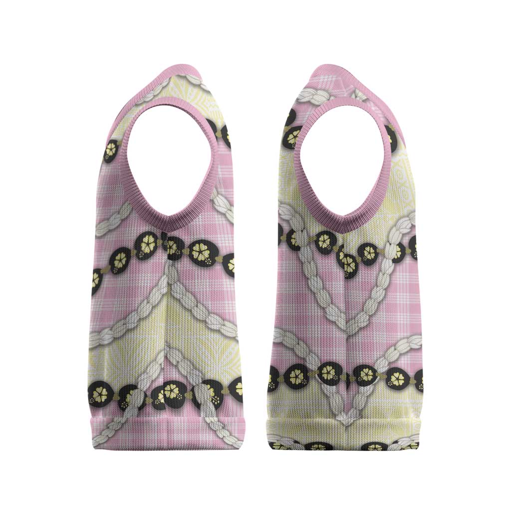 Pink Palaka Hawaii Christmas Knitted V-Neck Vest Kukui Nut Pikake Lei Hawaiian Tapa Pattern LT14 - Polynesian Pride