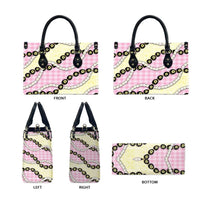 Pink Palaka Hawaii Leather Bag Kukui Nut Pikake Lei Hawaiian Tapa Pattern - Polynesian Pride