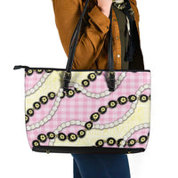 Pink Palaka Hawaii Leather Tote Bag Kukui Nut Pikake Lei Hawaiian Tapa Pattern LT14 - Polynesian Pride