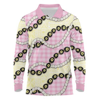 Pink Palaka Hawaii Long Sleeve Polo Shirt Kukui Nut Pikake Lei Hawaiian Tapa Pattern LT14 Pink - Polynesian Pride