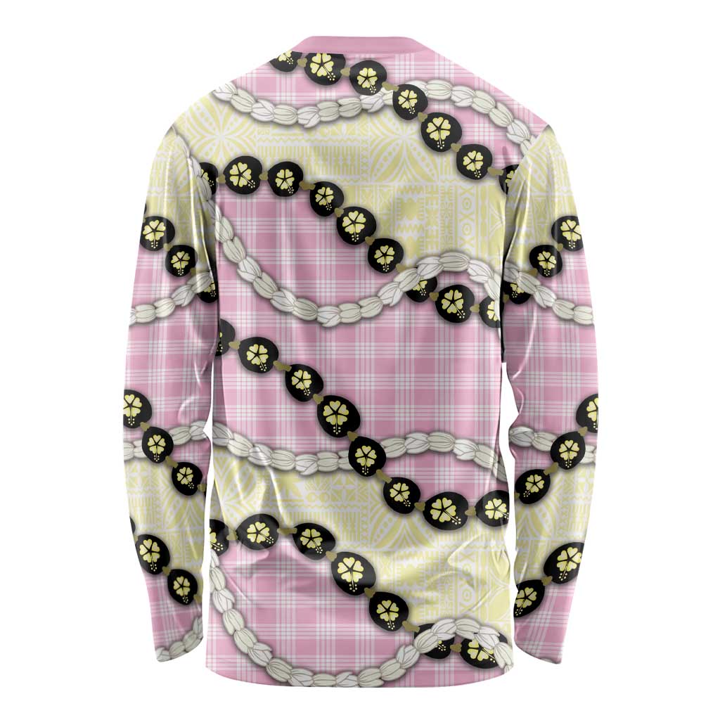 Pink Palaka Hawaii Long Sleeve Shirt Kukui Nut Pikake Lei Hawaiian Tapa Pattern LT14 - Polynesian Pride