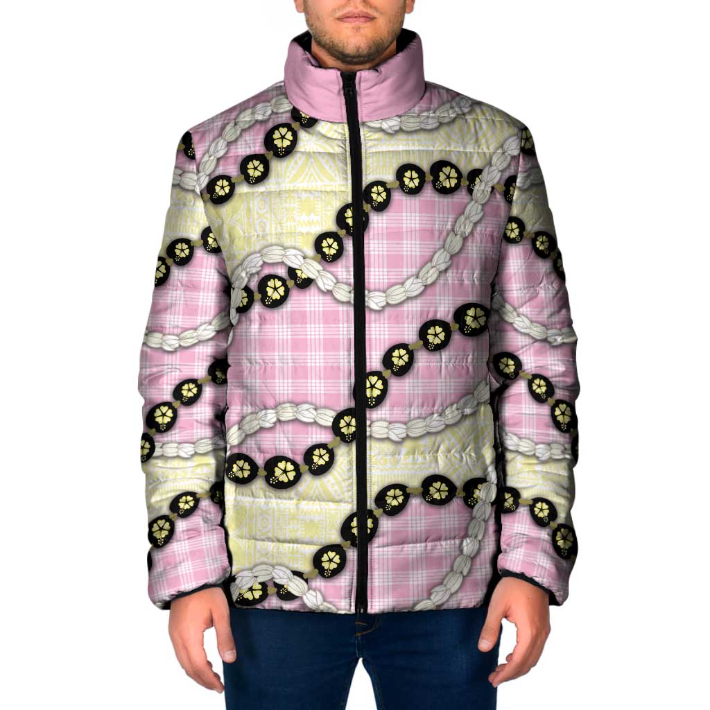 Pink Palaka Hawaii Padded Jacket Kukui Nut Pikake Lei Hawaiian Tapa Pattern LT14 Men Pink - Polynesian Pride