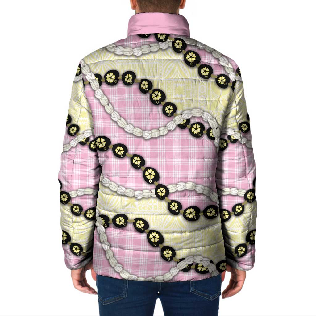 Pink Palaka Hawaii Padded Jacket Kukui Nut Pikake Lei Hawaiian Tapa Pattern LT14 - Polynesian Pride