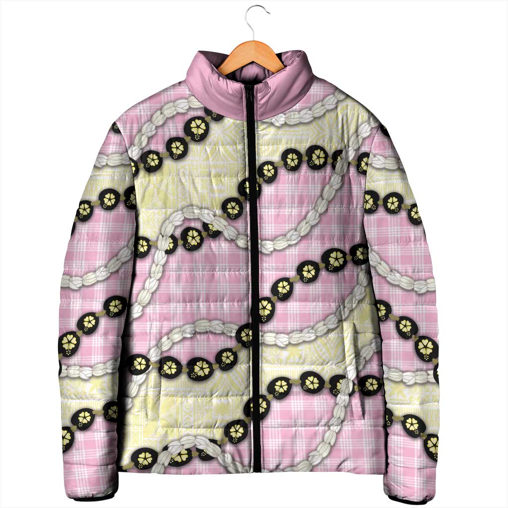 Pink Palaka Hawaii Padded Jacket Kukui Nut Pikake Lei Hawaiian Tapa Pattern LT14 - Polynesian Pride
