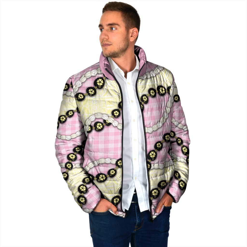 Pink Palaka Hawaii Padded Jacket Kukui Nut Pikake Lei Hawaiian Tapa Pattern LT14 - Polynesian Pride
