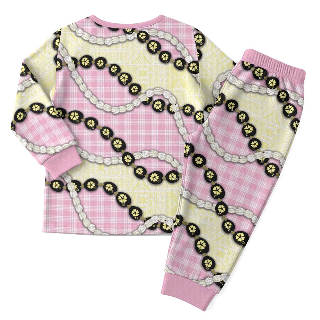 Pink Palaka Hawaii Christmas Pajama Set Kukui Nut Pikake Lei Hawaiian Tapa Pattern LT14 - Polynesian Pride