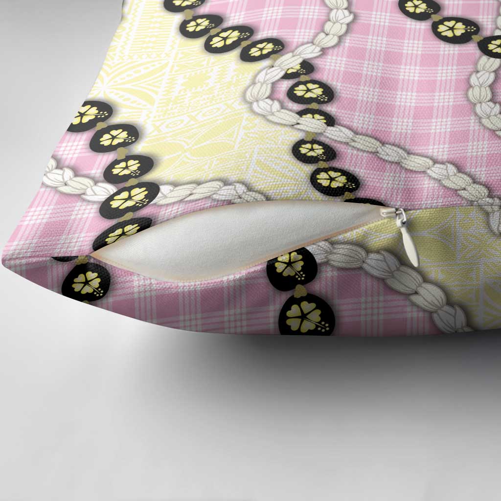 Pink Palaka Hawaii Pillow Cover Kukui Nut Pikake Lei Hawaiian Tapa Pattern - Polynesian Pride