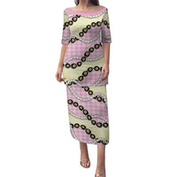 Pink Palaka Hawaii Puletasi Kukui Nut Pikake Lei Hawaiian Tapa Pattern LT14 Long Dress Pink - Polynesian Pride