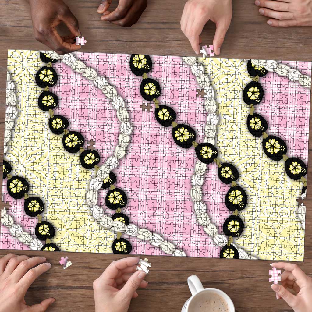 Pink Palaka Hawaii Puzzle Kukui Nut Pikake Lei Hawaiian Tapa Pattern LT14 - Polynesian Pride