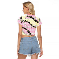 Pink Palaka Hawaii Raglan Cropped T Shirt Kukui Nut Pikake Lei Hawaiian Tapa Pattern LT14 - Polynesian Pride