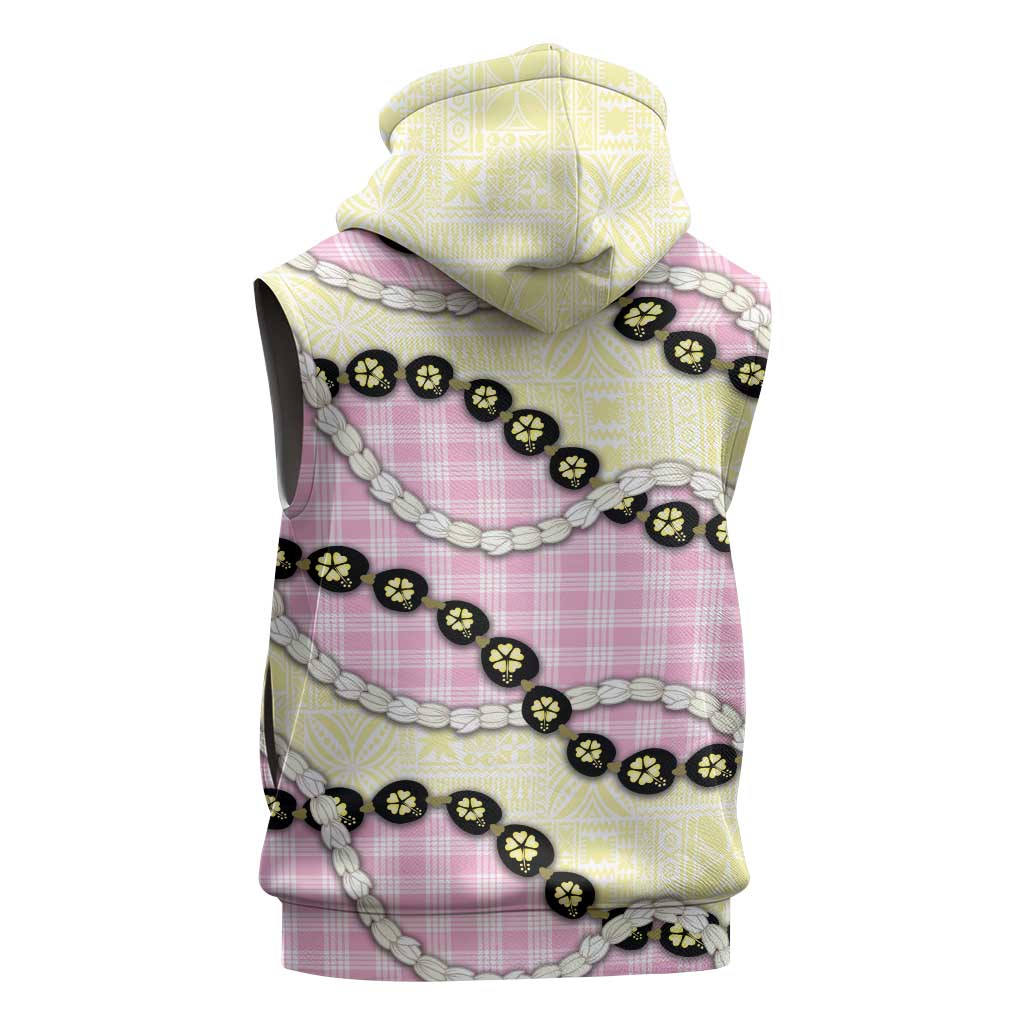 Pink Palaka Hawaii Sleeveless Hoodie Kukui Nut Pikake Lei Hawaiian Tapa Pattern LT14 - Polynesian Pride