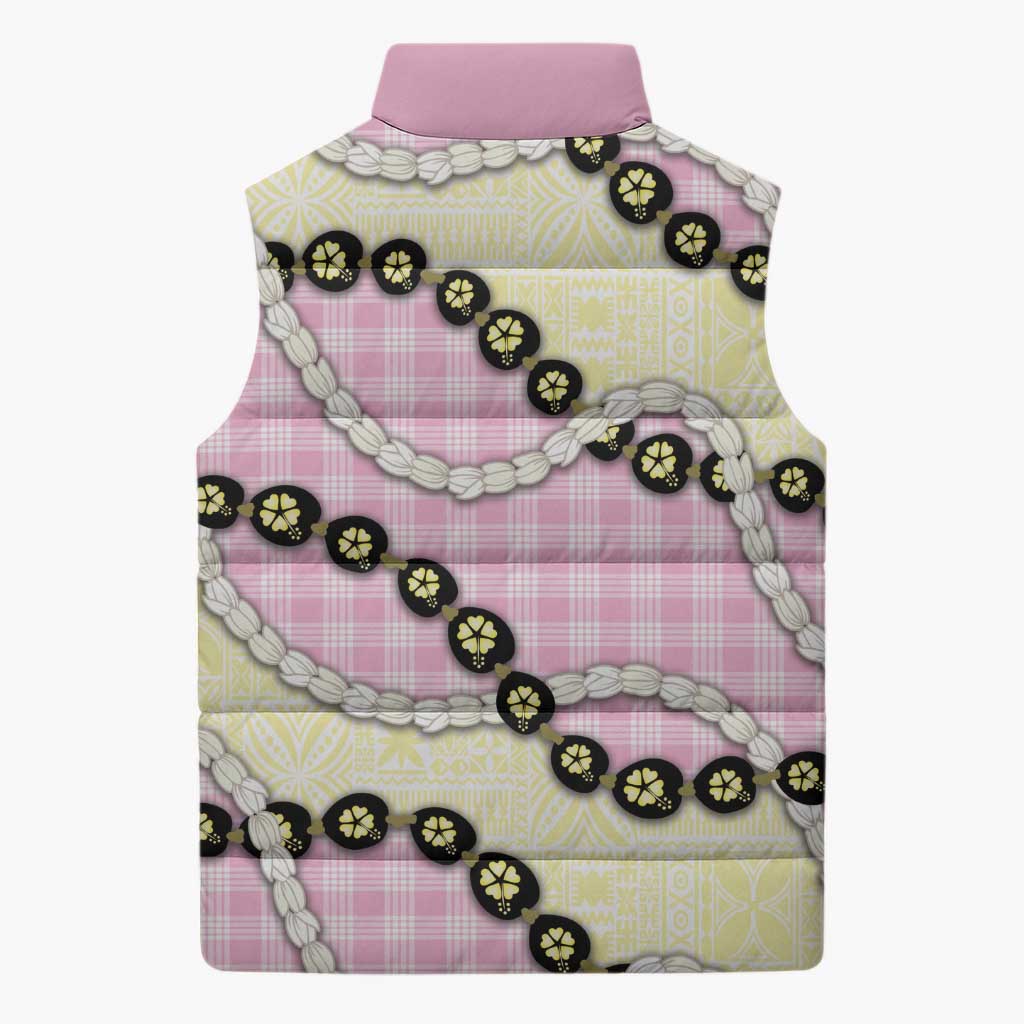 Pink Palaka Hawaii Sleeveless Puffer Jacket Kukui Nut Pikake Lei Hawaiian Tapa Pattern LT14 - Polynesian Pride