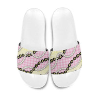 Pink Palaka Hawaii Slide Sandals Kukui Nut Pikake Lei Hawaiian Tapa Pattern - Polynesian Pride
