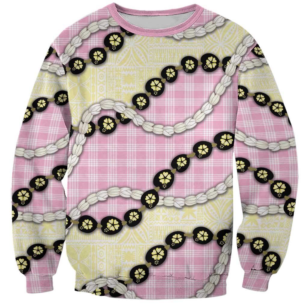 Pink Palaka Hawaii Sweatshirt Kukui Nut Pikake Lei Hawaiian Tapa Pattern LT14 Unisex Pink - Polynesian Pride