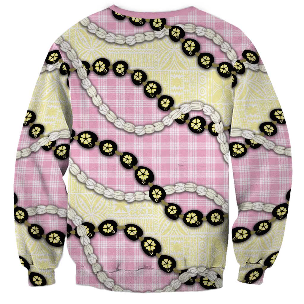 Pink Palaka Hawaii Sweatshirt Kukui Nut Pikake Lei Hawaiian Tapa Pattern LT14 - Polynesian Pride