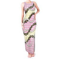 Pink Palaka Hawaii Tank Maxi Dress Kukui Nut Pikake Lei Hawaiian Tapa Pattern - Polynesian Pride