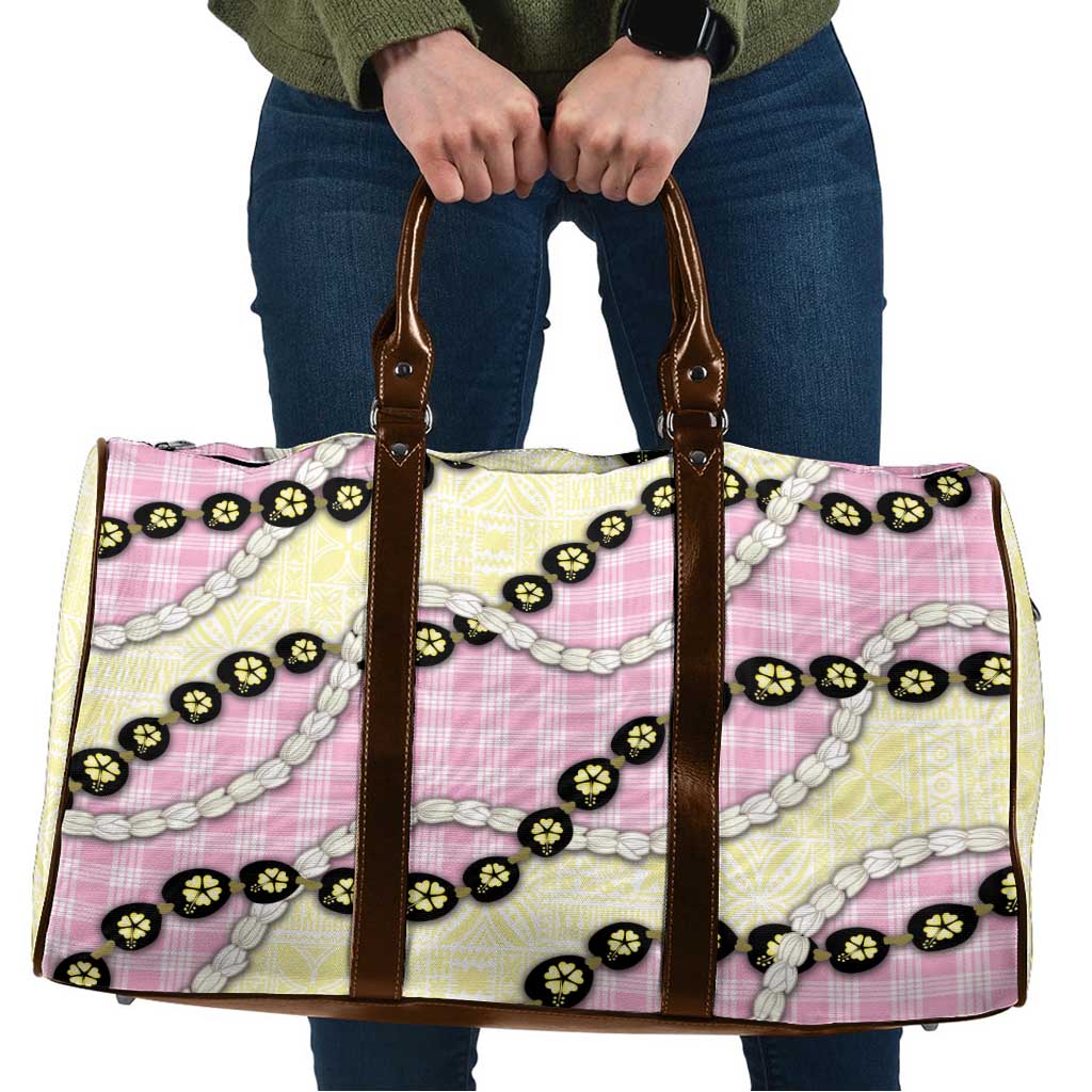 Pink Palaka Hawaii Travel Bag Kukui Nut Pikake Lei Hawaiian Tapa Pattern LT14 Pink - Polynesian Pride