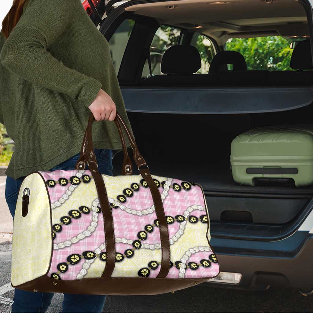 Pink Palaka Hawaii Travel Bag Kukui Nut Pikake Lei Hawaiian Tapa Pattern - Polynesian Pride