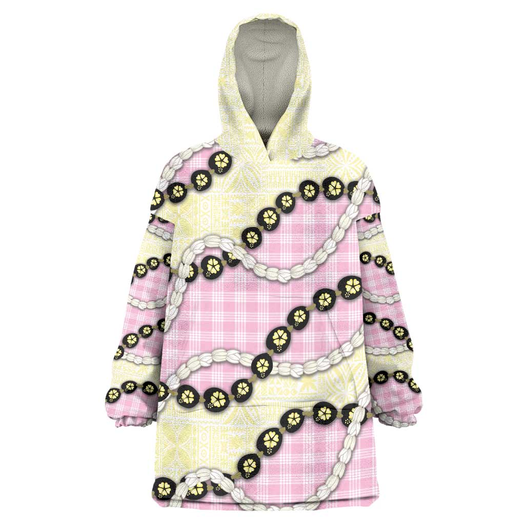 Pink Palaka Hawaii Wearable Blanket Hoodie Kukui Nut Pikake Lei Hawaiian Tapa Pattern LT14 One Size Pink - Polynesian Pride
