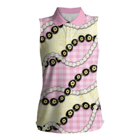 Pink Palaka Hawaii Women Sleeveless Polo Shirt Kukui Nut Pikake Lei Hawaiian Tapa Pattern LT14 Female Pink - Polynesian Pride