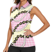 Pink Palaka Hawaii Women Sleeveless Polo Shirt Kukui Nut Pikake Lei Hawaiian Tapa Pattern LT14 - Polynesian Pride