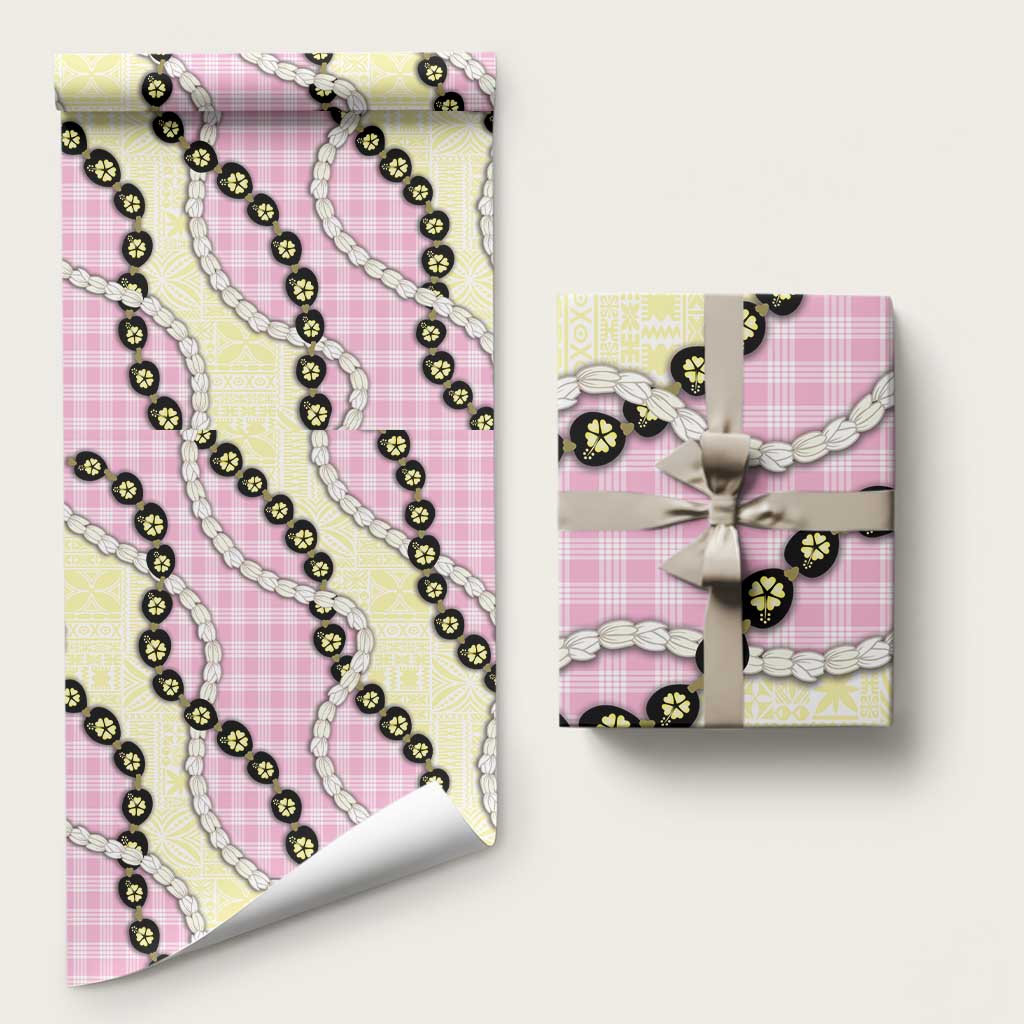 Pink Palaka Hawaii Wrapping Paper Kukui Nut Pikake Lei Hawaiian Tapa Pattern LT14 58" × 23" Pink - Polynesian Pride
