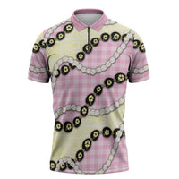 Pink Palaka Hawaii Zipper Polo Shirt Kukui Nut Pikake Lei Hawaiian Tapa Pattern LT14 Pink - Polynesian Pride