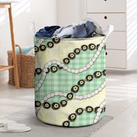 Green Palaka Hawaii Laundry Basket Kukui Nut Pikake Lei Hawaiian Tapa Pattern LT14 Green - Polynesian Pride