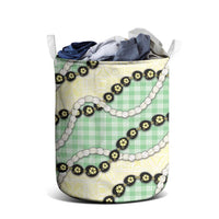 Green Palaka Hawaii Laundry Basket Kukui Nut Pikake Lei Hawaiian Tapa Pattern LT14 - Polynesian Pride