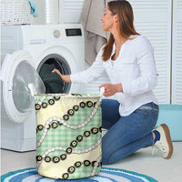 Green Palaka Hawaii Laundry Basket Kukui Nut Pikake Lei Hawaiian Tapa Pattern LT14 - Polynesian Pride