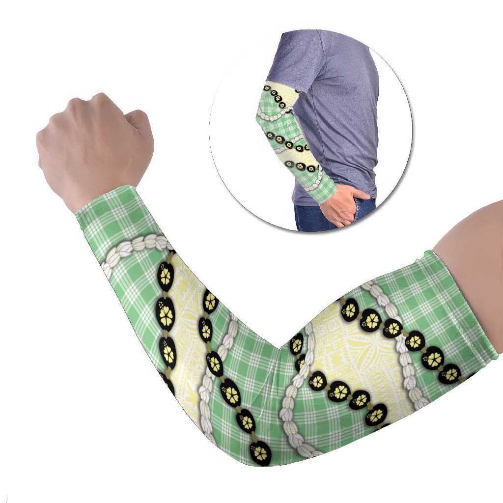 Green Palaka Hawaii Arm Sleeves Kukui Nut Pikake Lei Hawaiian Tapa Pattern LT14 Set of 2 Green - Polynesian Pride