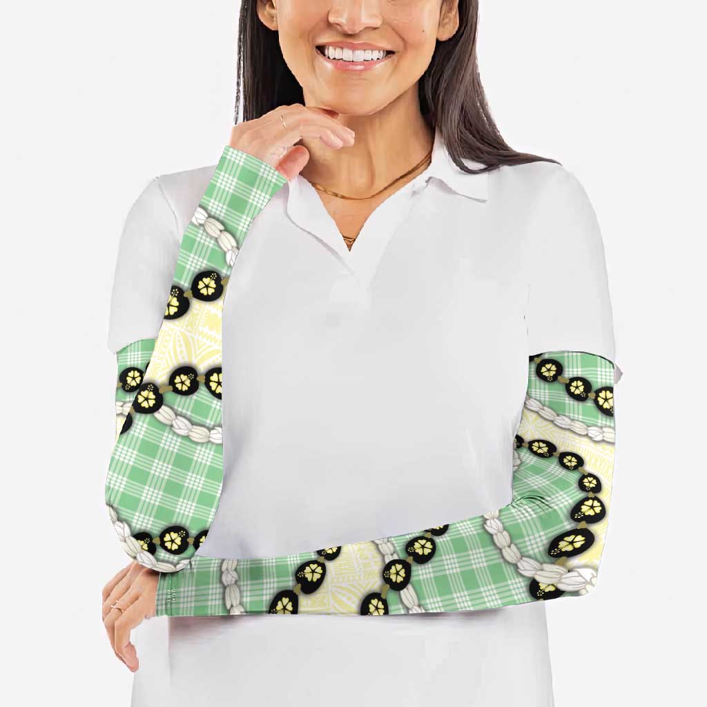 Green Palaka Hawaii Arm Sleeves Kukui Nut Pikake Lei Hawaiian Tapa Pattern LT14 - Polynesian Pride