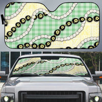Green Palaka Hawaii Auto Sun Shade Kukui Nut Pikake Lei Hawaiian Tapa Pattern - Polynesian Pride